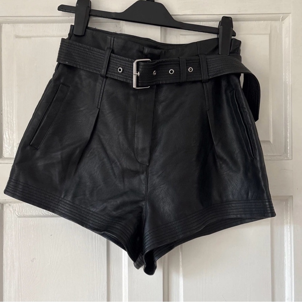 Topshop Black High Waist Leather Shorts